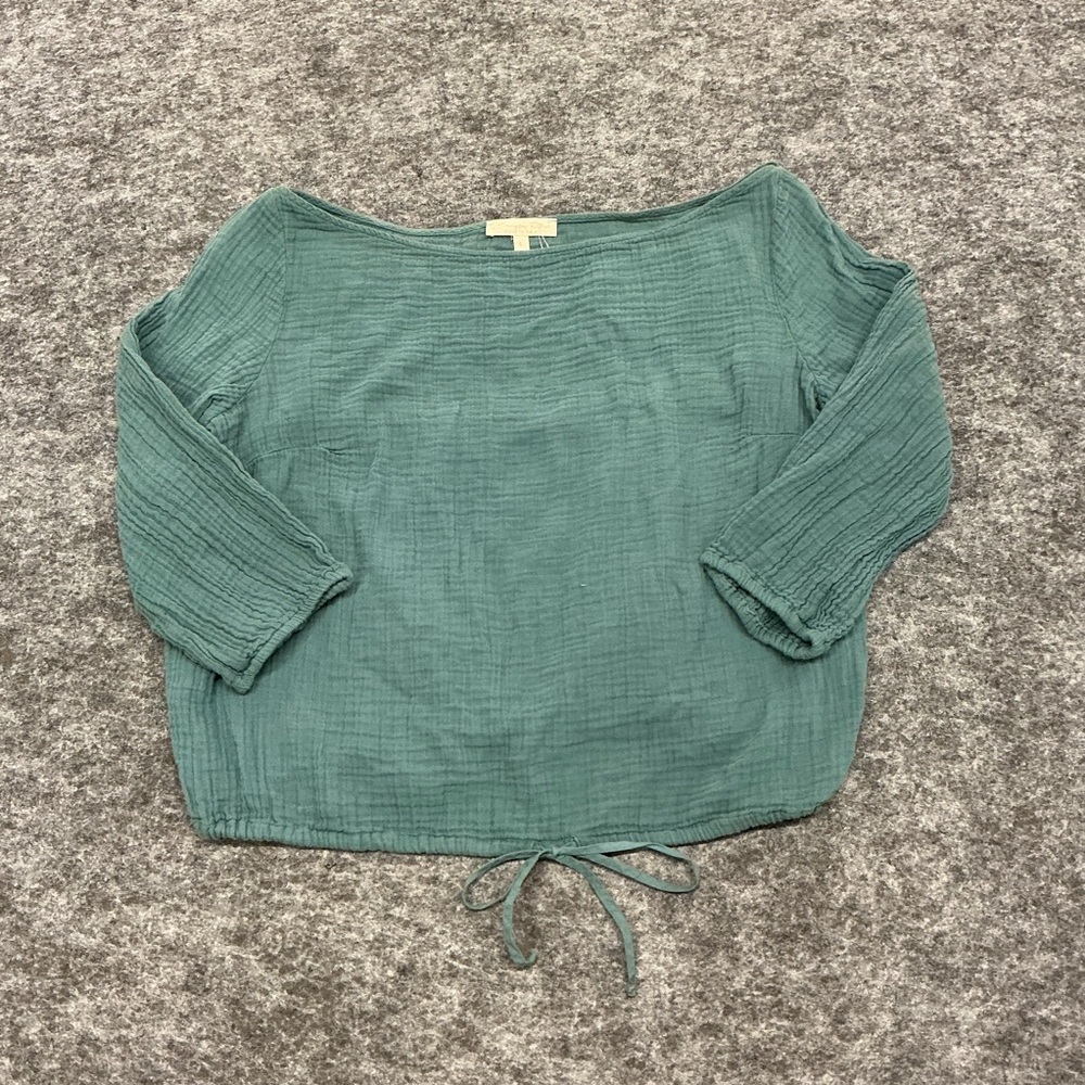 Everyday Ritual Teal Women's Textured Blouse With Adjustable Bottom Size L